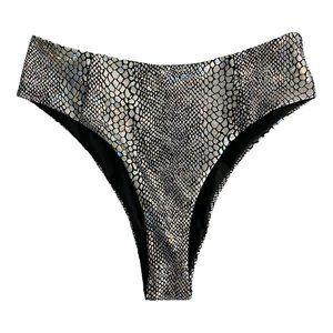 Shein Womans Swim Bottoms Size Small Silver High Cut Bikini Animal Print Stretch